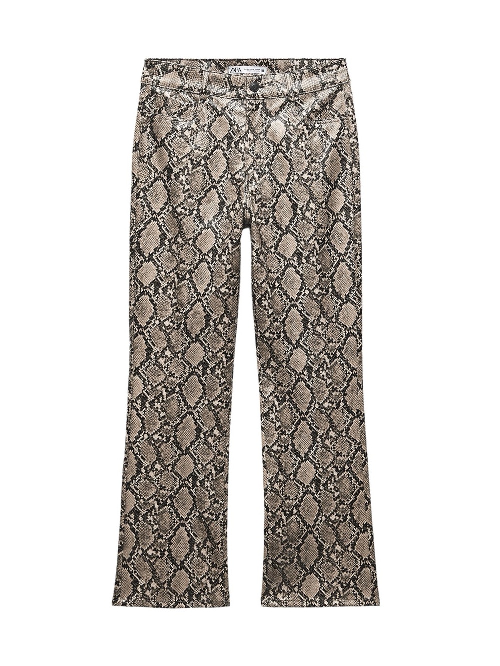 Zara High Waisted Snake Print Flared Pants - Beige/Black